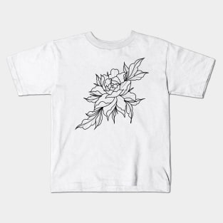 Black Peony Lineart Kids T-Shirt